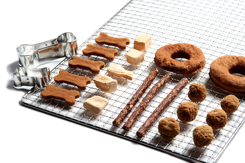 A medley of dog treats on a dehydrator sheet. best dog food 1